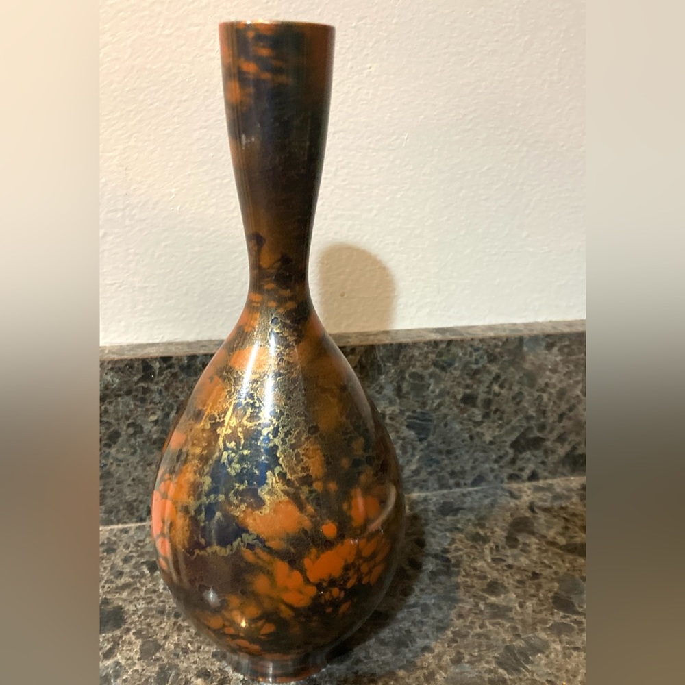 Japanese Marbleized Enamelware Metalware Ikebana Vase - Murashido Style
